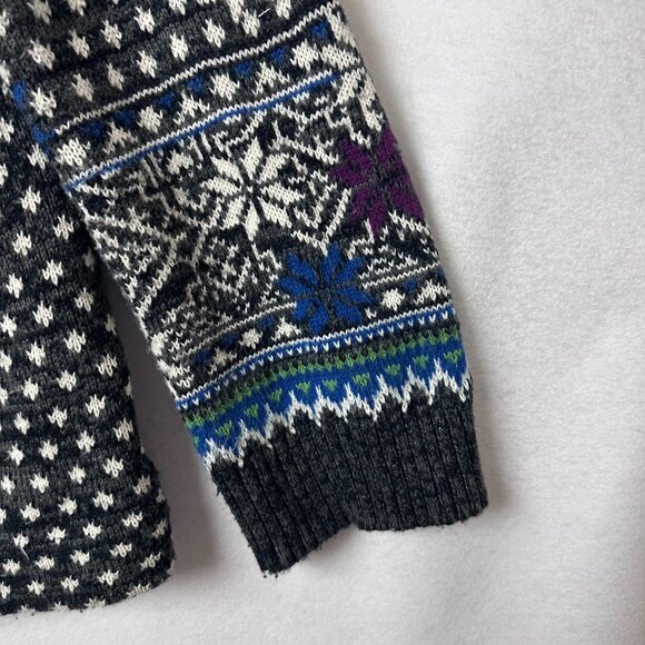 Rosie Neira Anthopologie Cardigan sz M Nordic Fair Isle Winter Snowflake wool bl - Picture 3 of 7